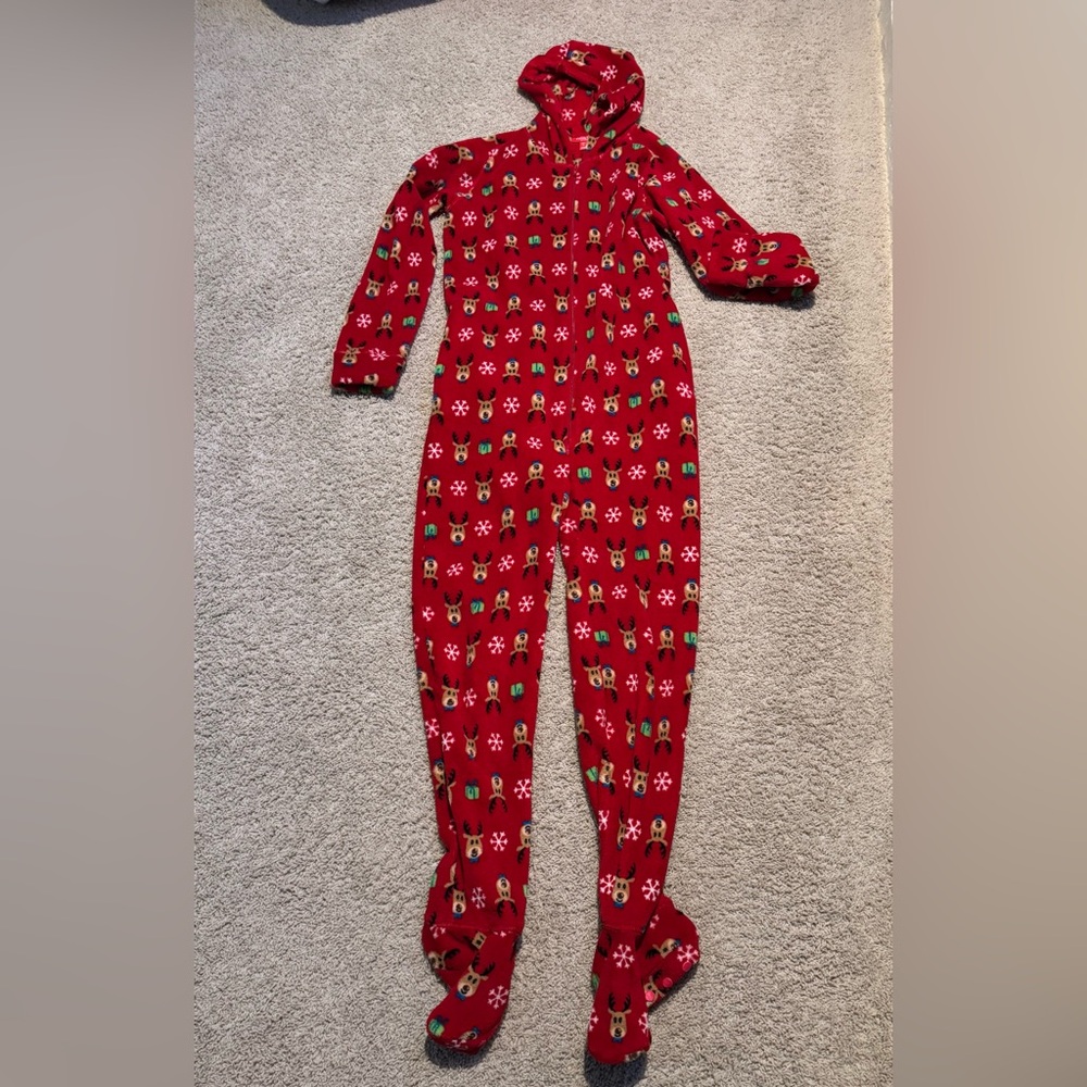Macy's Red Reindeer Christmas Men’s / Unisex Footie Pajamas